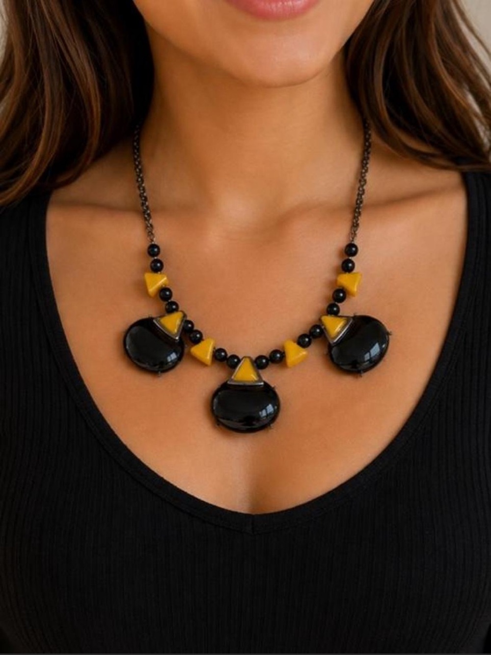 Statement Black & Yellow Beaded Necklace
